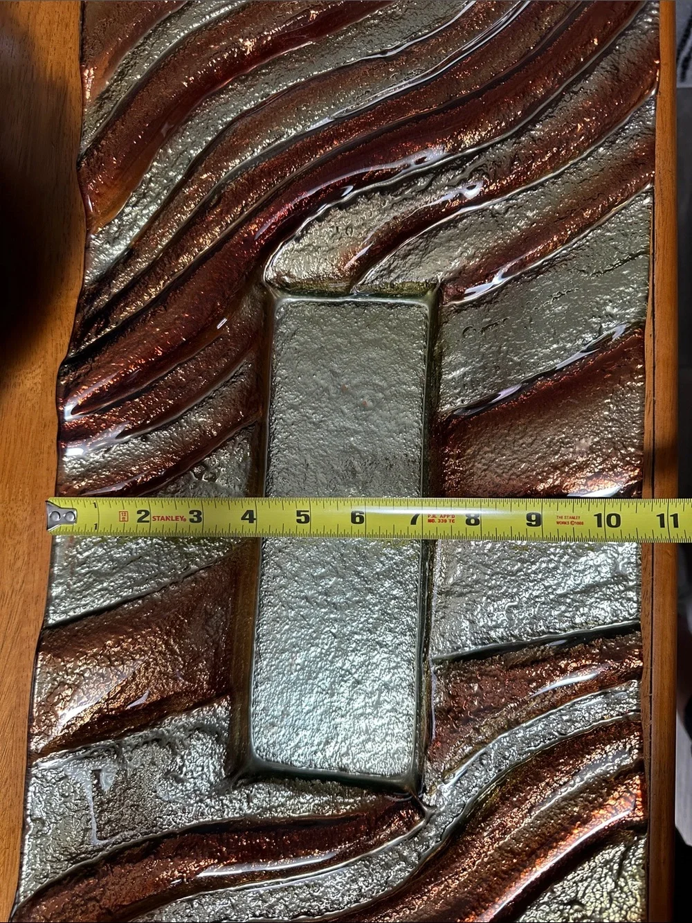 Pier 1 Glass Centerpiece Tray in Metallic Brown, Orange and Gold.